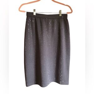 ST. JOHN Evening Wool Blend Knit Pencil Skirt Embellished w/ Rhinestone Az 6 USA